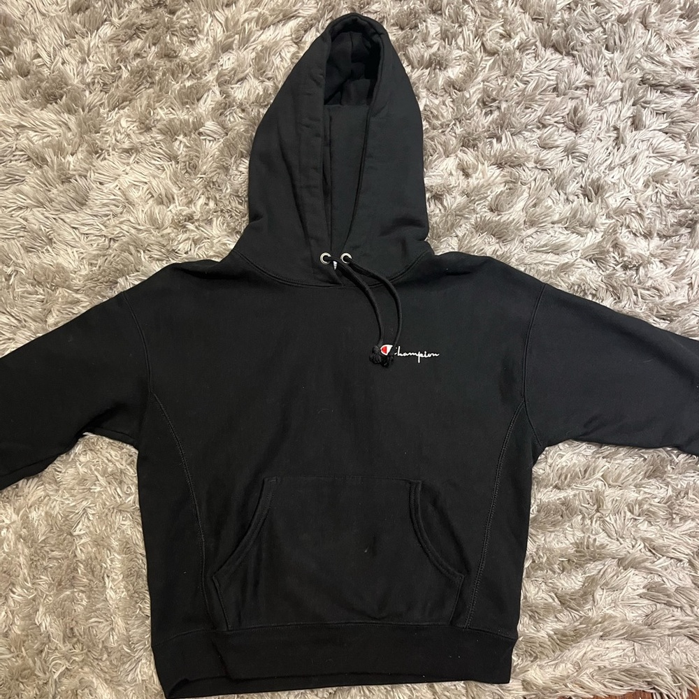black champion hoodie, fits like small